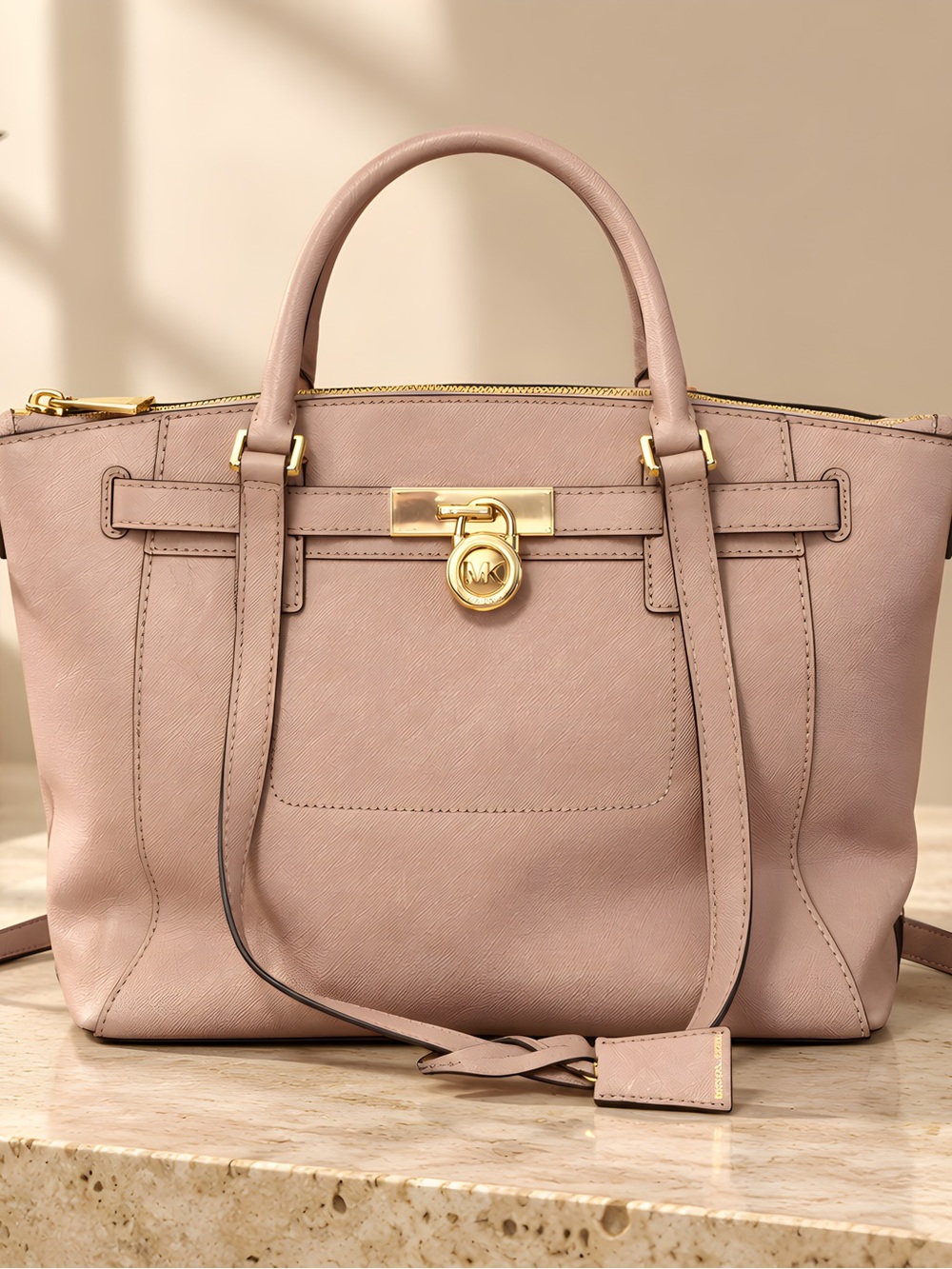 Michael Kors Blush Saffiano Leather Satchel with Gold Hardware
